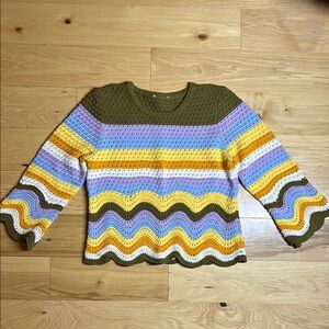 Multicolor Knit Boho Festival Sweater | Size Large